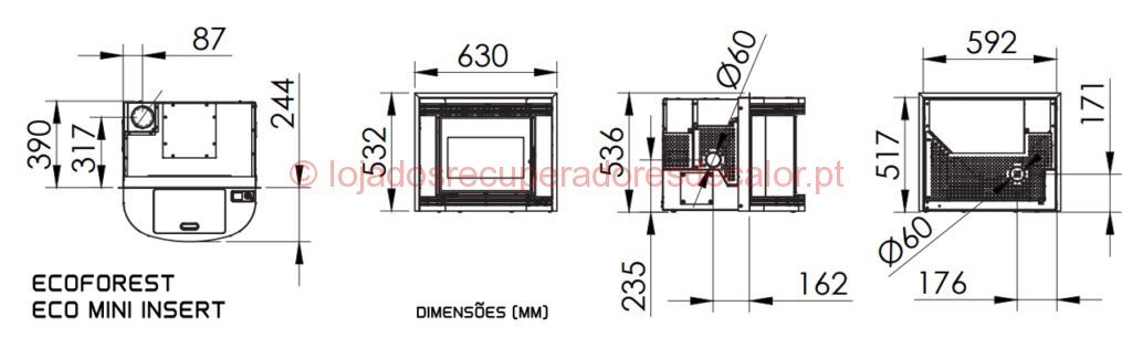 Recuperador Ecoforest Eco Mini - Dimensões