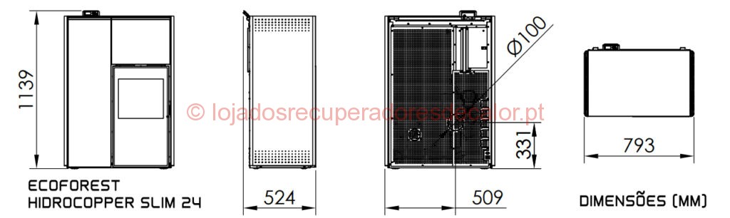 Ecoforest pellets - Hidrocopper Slim 24kW - Dimensões